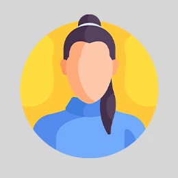 Illustration eines weiblichen Avatars mit Zopf vor gelbem Hintergrund im runden Profilbild.